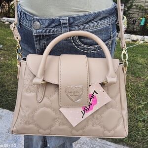 BETSEY JOHNSON SAND COLOR QUILTED LOGO LUV BETSEY SATCHEL w/XBODY STRAP